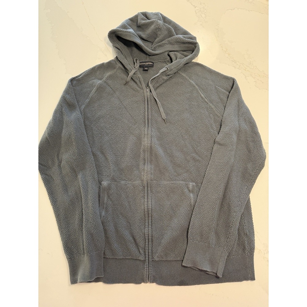 Banana Republic Men's Hooded Full Zip Sweater Gray Large Long Sleeve